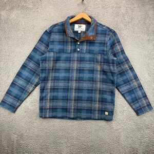 John Wayne Mens Blue Plaid Fleece Quarter Snap Pullover Sweater Small 10665